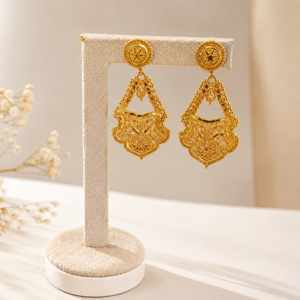 Conjunto Dubai em Ouro 22K – Gargantilha e Brincos em Filigrana