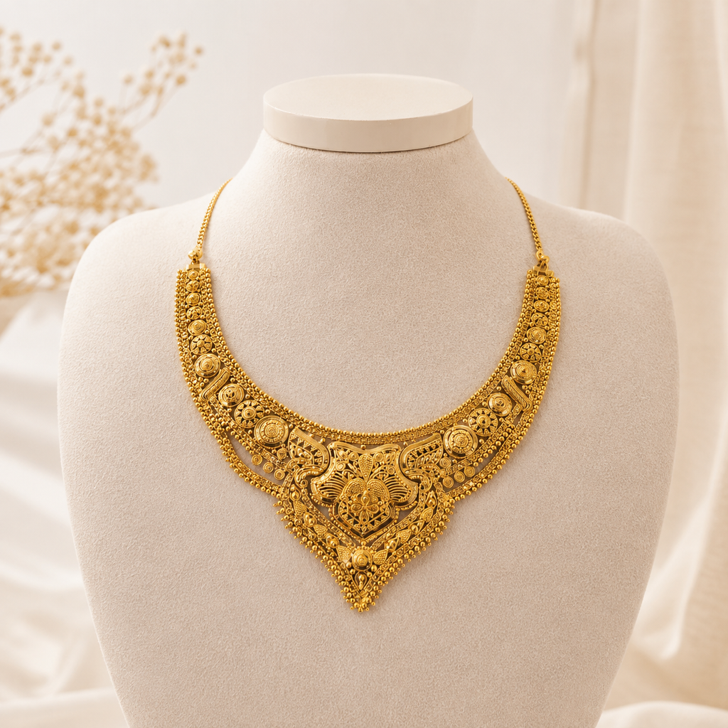 Conjunto Dubai em Ouro 22K – Gargantilha e Brincos em Filigrana