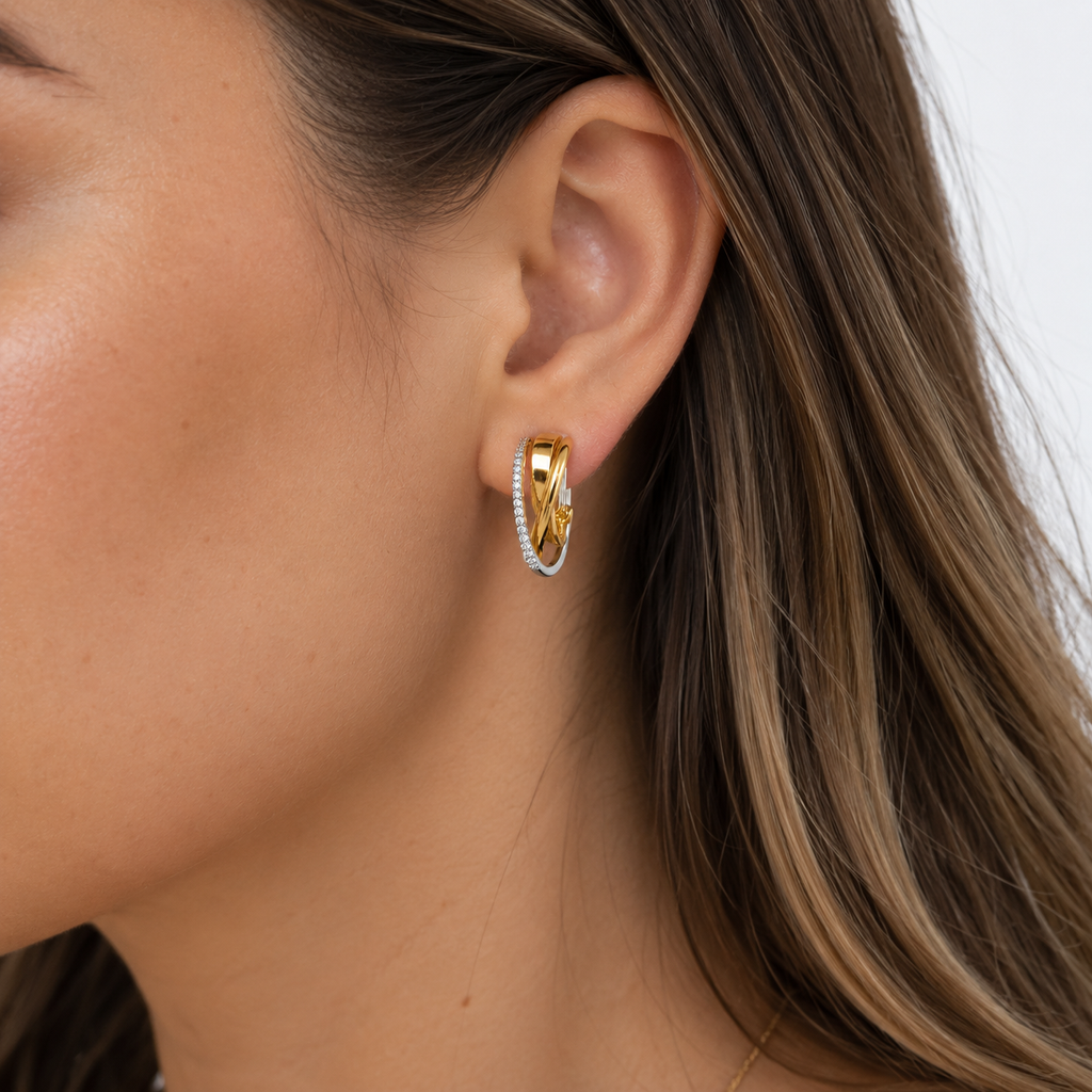 Brinco Bicolor em Ouro 18K