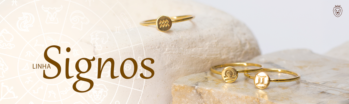 Linha Signos Aureon — anéis de signo em ouro 18k
