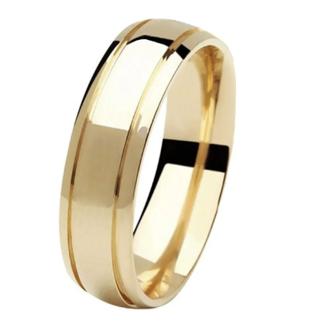 Aliança de Ouro Abaulada 6mm com Frisos