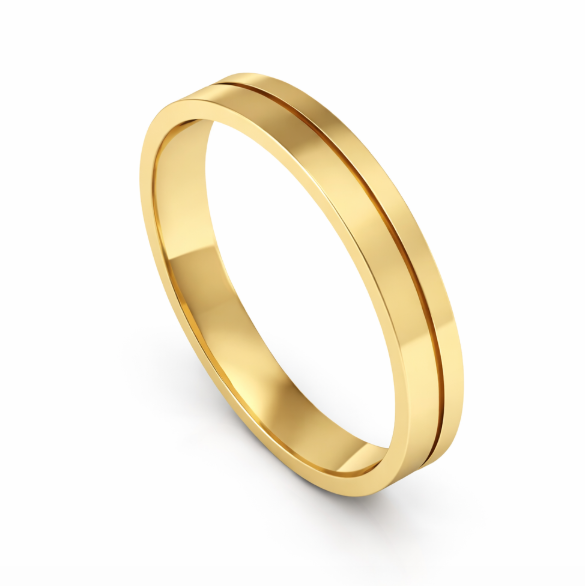 Aliança de Ouro Reta 4mm com Friso Central