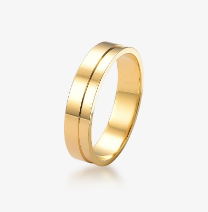 Aliança de Ouro Reta 4mm com Friso Lateral