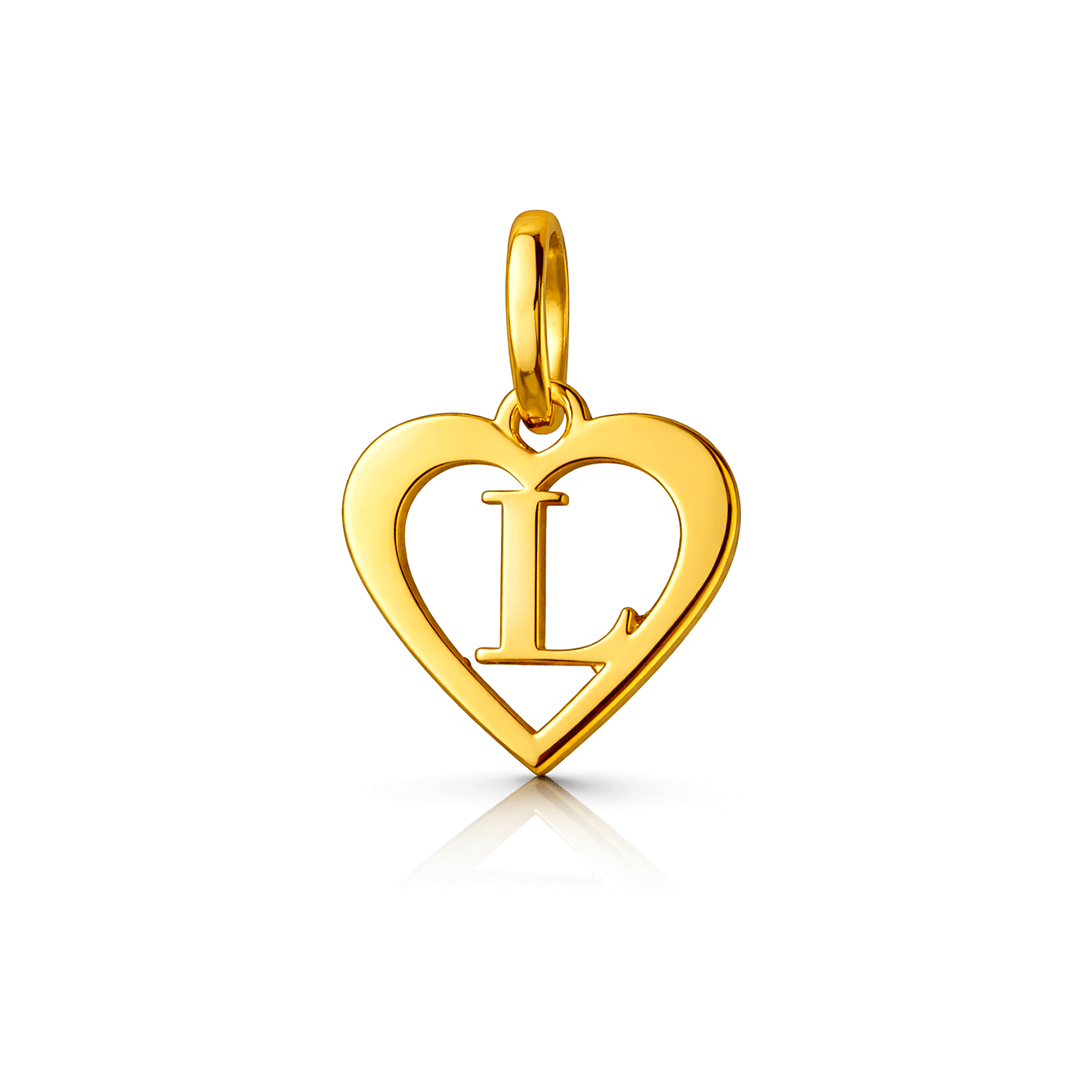 Pingente Alfabeto Coração + Letra em Ouro 18k